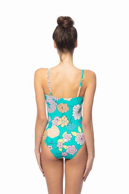 Green Floral Cutout Knot Detail One Piece